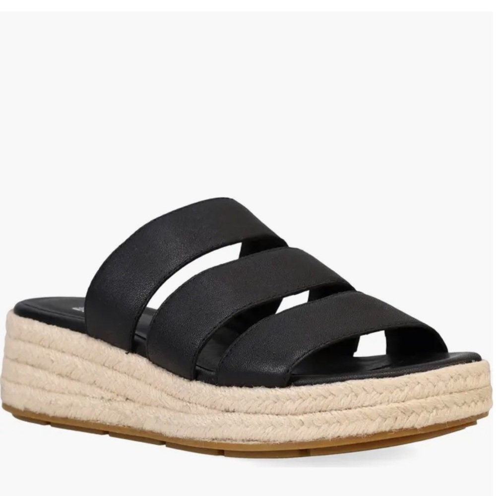 NEW Eileen Fisher Mayla Espadrille Platform Slides Sandal Black | Jute | Size 8 - Picture 3 of 11